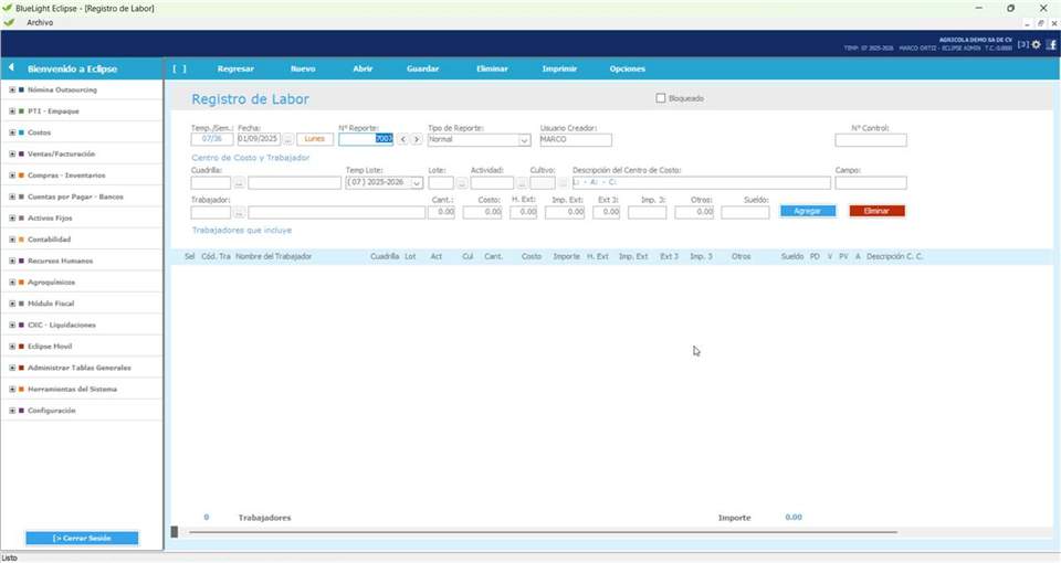Registro de Labor Eclipse